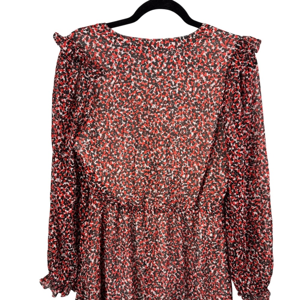 Banana Republic Dress M Red Black Print Long‎ Sleeve Ruffle Trim Lined Travel - Picture 6 of 10